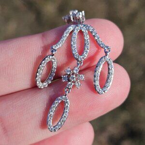 18K White Gold Diamond Chandelier Style Dangle Drop Pendant Charm 1.5TCW 2x1inch